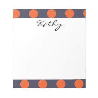 Monogram Navy Blue Orange Chic Polka Dot Muster Notizblock