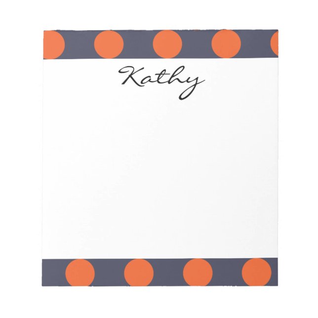 Monogram Navy Blue Orange Chic Polka Dot Muster Notizblock (Vorderseite)