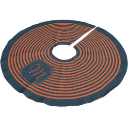 Monogram Navy Blue Orange Strip Weihnachten Polyester Weihnachtsbaumdecke