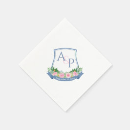 Monogram Navy Blue Pink Roses Wedding Wappen Serviette