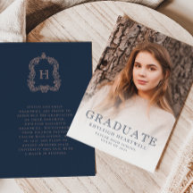 Monogram Navy Blue Rose Foto Grad Ankündigung