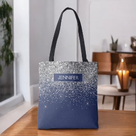 Monogram Navy Blue Silver Glam Glitzer