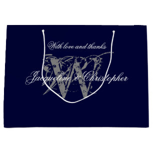Monogram Navy Blue Silver White Eagle Hochzeit Große Geschenktüte