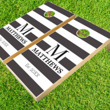 Monogram Navy Blue Stripes Nautic Beach House