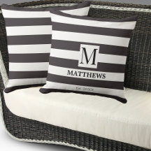 Monogram Navy Blue Strips Familienname Beach House
