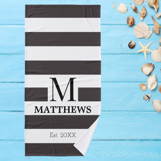 Monogram Navy Blue Strips Family Beach House Badhandtuch Set