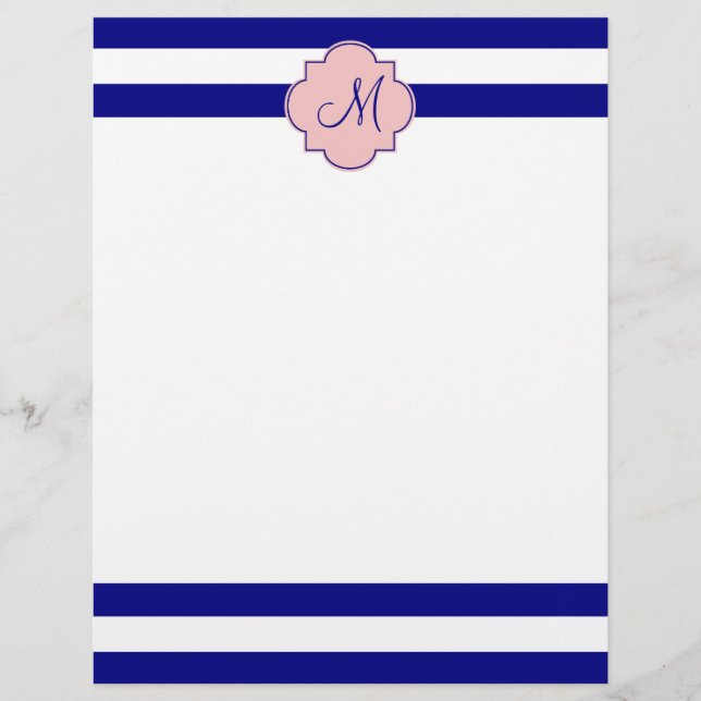 Monogram Navy Blue und Baby Pink Strickmuster (Vorderseite)