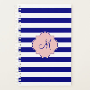Monogram Navy Blue und Baby Pink Strickmuster Planer