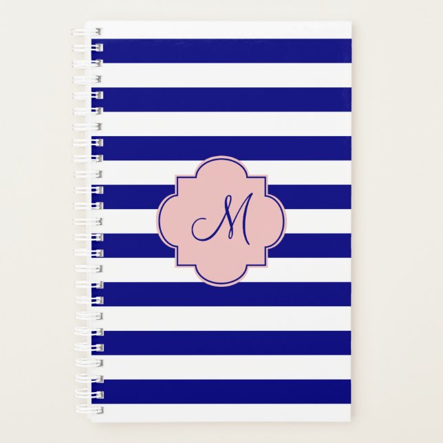 Monogram Navy Blue und Baby Pink Strickmuster Planer (Vorderseite)