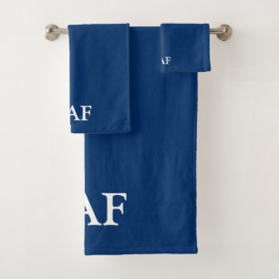 Monogram Navy Blue und White Badhandtuch Set