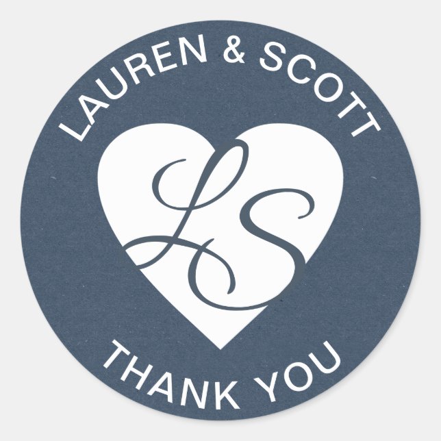 Monogram Navy Blue und White Runder Aufkleber (Vorderseite)