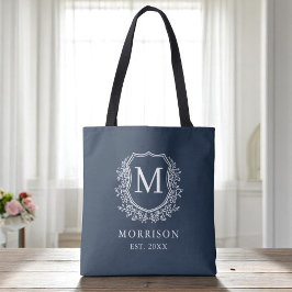 Monogram Navy Blue Wappen Botanical Wedding