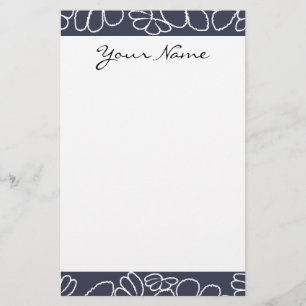 Monogram Navy Blue Whimsical Ikat Floral Muster Briefpapier
