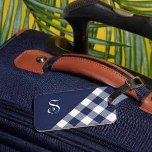 Monogram Navy Blue White Buffalo Karo Geometric Gepäckanhänger