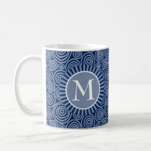 Monogram Navy Blue White Spirals - Personalisiert Kaffeetasse