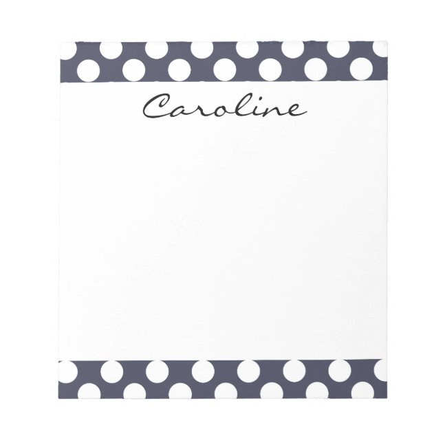 Monogram Navy Blue White Trendy Polka Dot Pattern Notizblock (Vorderseite)