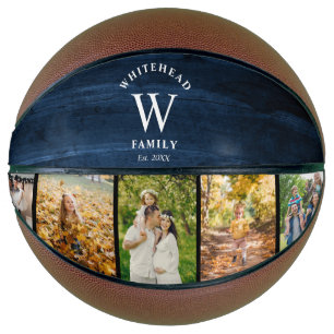 Monogram Navy Blue Wood 5 Foto Collage Basketball