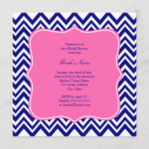 Monogram Navy Blue Zickzack Pattern mit Hot Pink Einladung