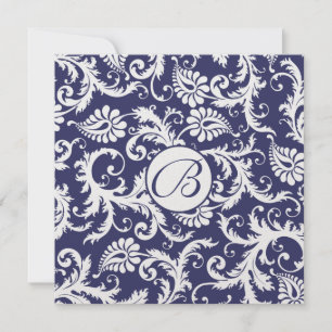 Monogram Navy Damask Wirbel Hochzeitseinladung Einladung