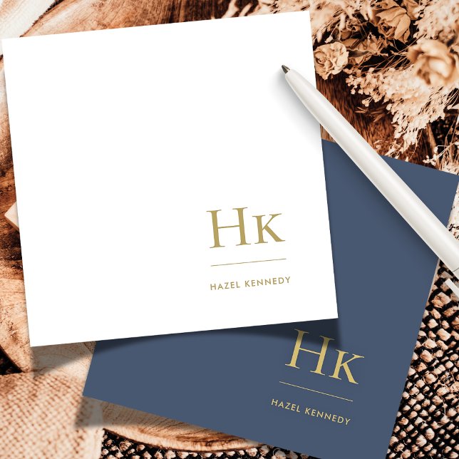 Monogram Navy Gold Einfache Elegante Soziale Notiz Mitteilungskarte (Von Creator hochgeladen)