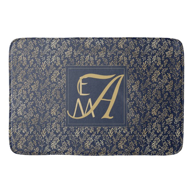 Monogram Navy Gold Leaf New Wohngestaltung Gift Badematte (Vorderseite)