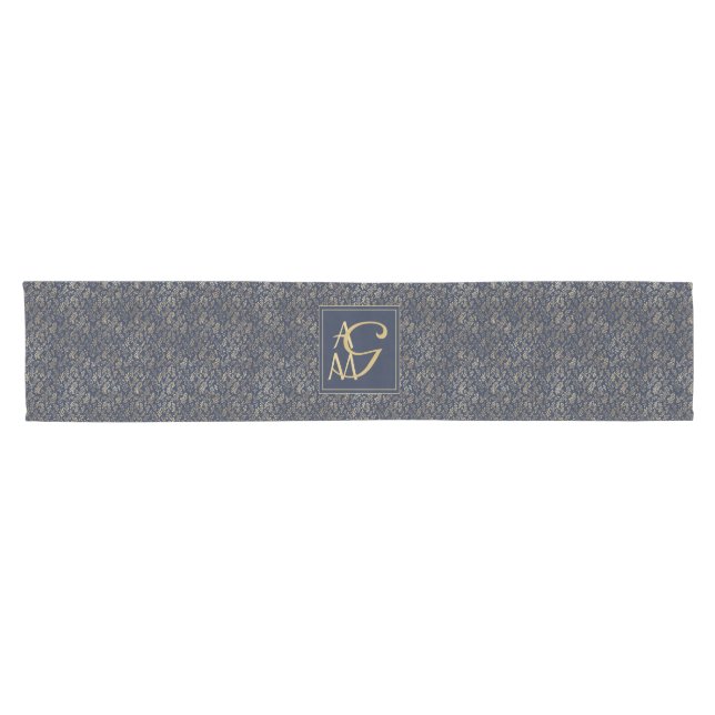 Monogram Navy Gold Leaf New Wohngestaltung Gift Kurzer Tischläufer (Horizontal)