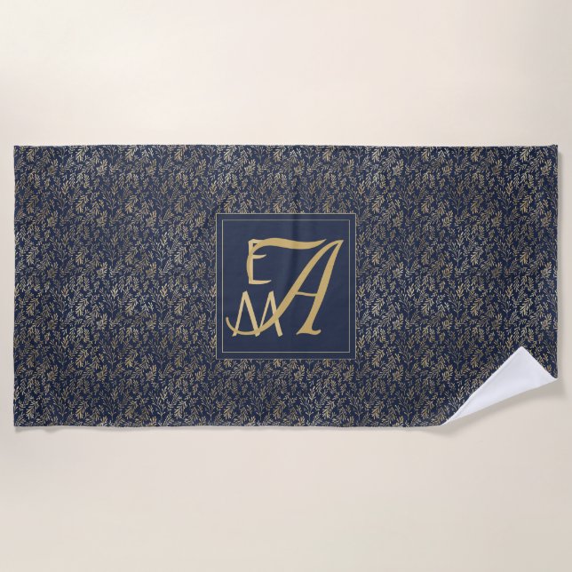 Monogram Navy Gold Leaf New Wohngestaltung Gift Strandtuch (Vorderseite)