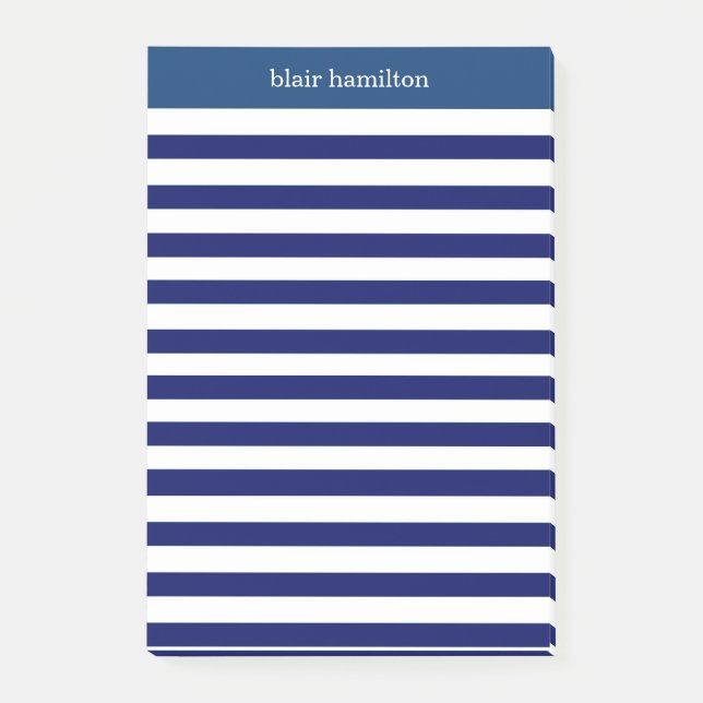 Monogram Navy Strip Post-it Klebezettel (Vorderseite)