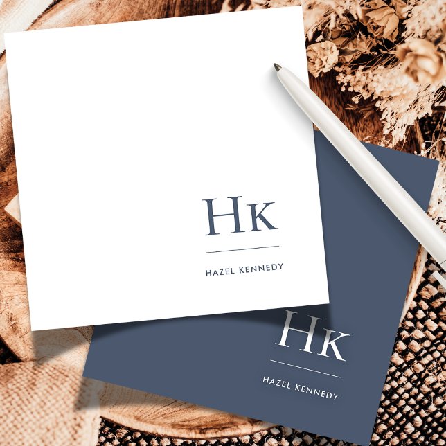 Monogram Navy White Simple Elegance Social Notecar Mitteilungskarte (Von Creator hochgeladen)
