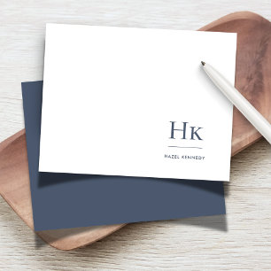 Monogram Navy White Simple Elegance Social Notecar Mitteilungskarte