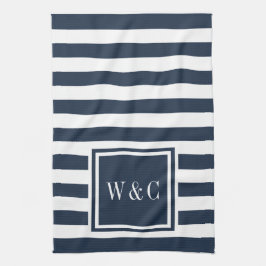 Monogram Navy White Strip Personalisiert Geschirrtuch