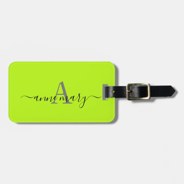 Monogram Neon Green Individuelle Name Initial Gift Gepäckanhänger (Vorderseite horizontal)