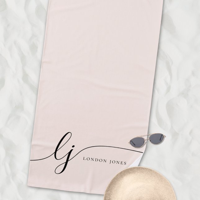 Monogram Neutral Modern Elegant Calligraphy Script Strandtuch (Von Creator hochgeladen)