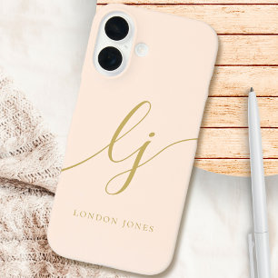 Monogram Neutral Modern Minimal Stylish Blush Gold iPhone 16 Hülle
