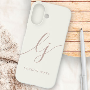 Monogram Neutral Modern Minimal Stylish Ivory Rose iPhone 16 Hülle