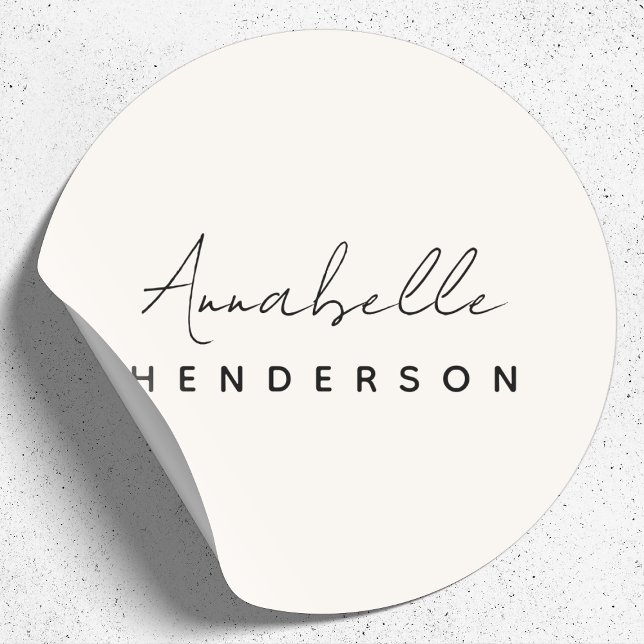 Monogram Neutral Modern Minimalist Stylish Runder Aufkleber (Modern ivory cream monogram sticker by Guava - elegant, feminine, and customizable)