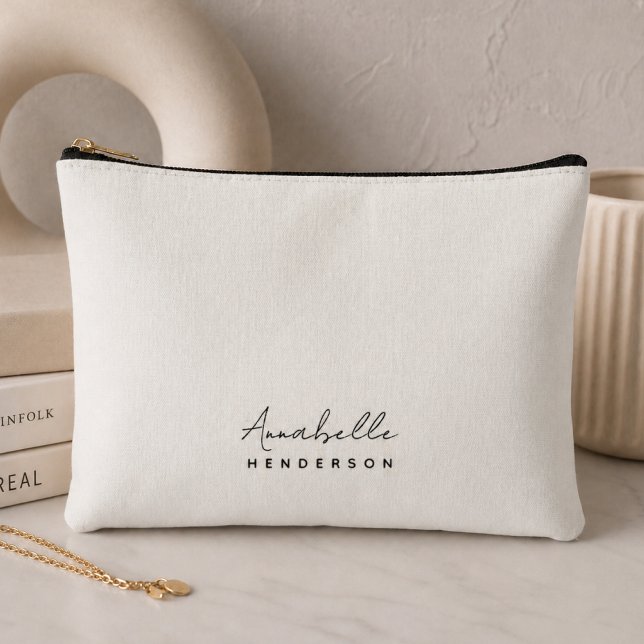 Monogram Neutral Modern Minimalist Stylish Zubehörtasche (Von Creator hochgeladen)