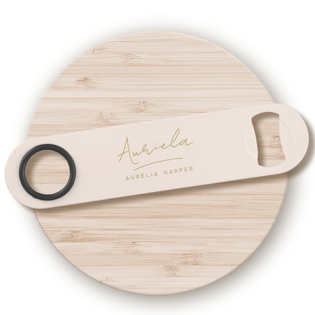 Monogram Neutral Modern Stylish Minimal Blush Gold Speed Flaschenöffner (Von Creator hochgeladen)