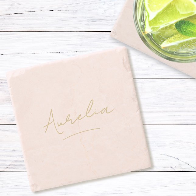 Monogram Neutral Moderne Minimalistisch Blush Scri Steinuntersetzer (Von Creator hochgeladen)