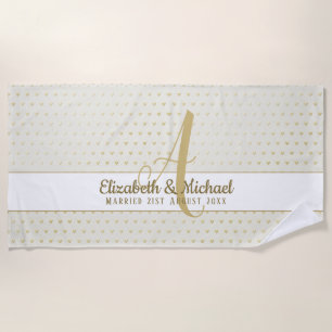 Monogram Newlyweds Wedding Gold Elegante Geschenk Strandtuch