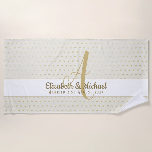 Monogram Newlyweds Wedding Gold Elegante Geschenk Strandtuch (Vorderseite)