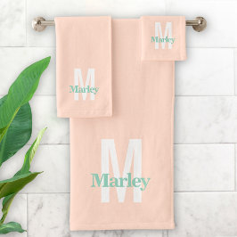Monogram Niedlich Blush Pink Fett Modernes, stilvo Badhandtuch Set