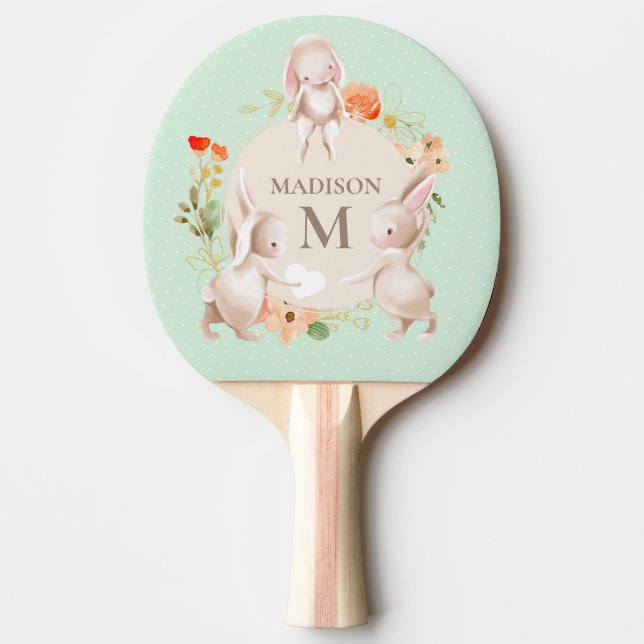 Monogram Niedlich Bunny Rabbits Personalisiert Tischtennis Schläger (Vorderseite)