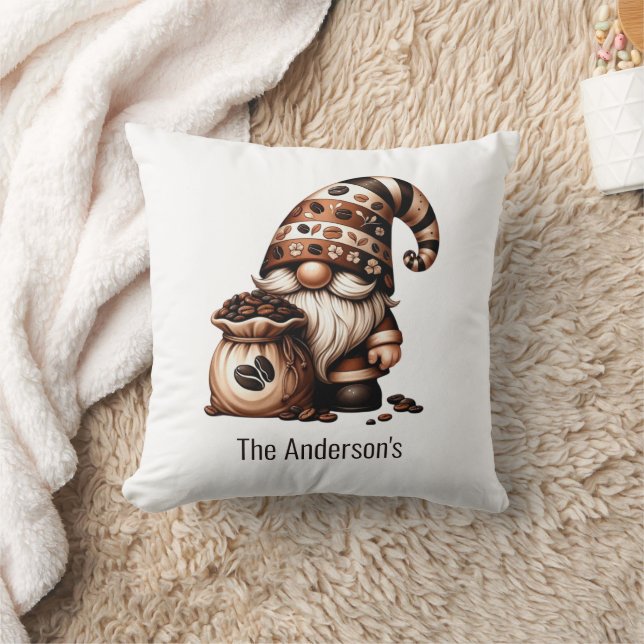 Monogram Niedlich Coffee Gnome Brown White Gift Kissen (Decke)
