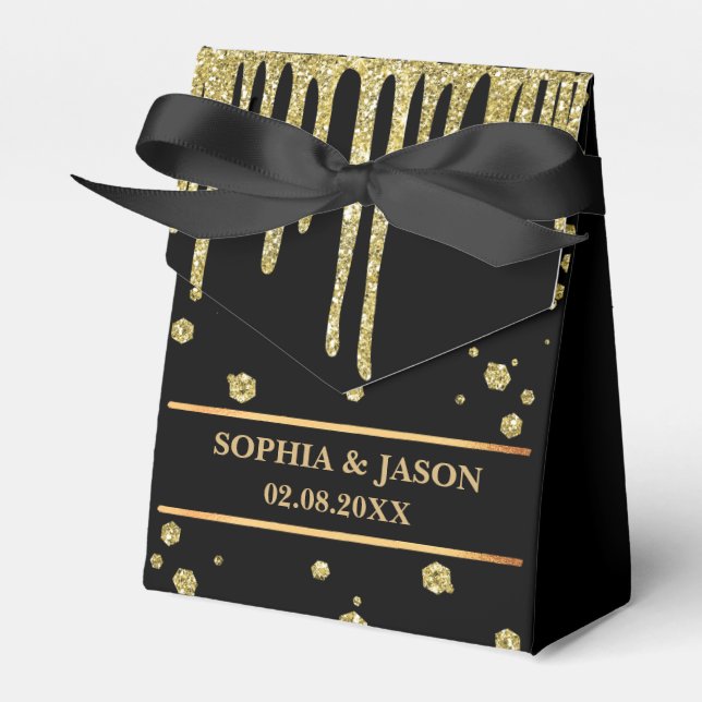 Monogram Niedlich Gold Glitzer Wedding Geschenkschachtel (Vorderseite)