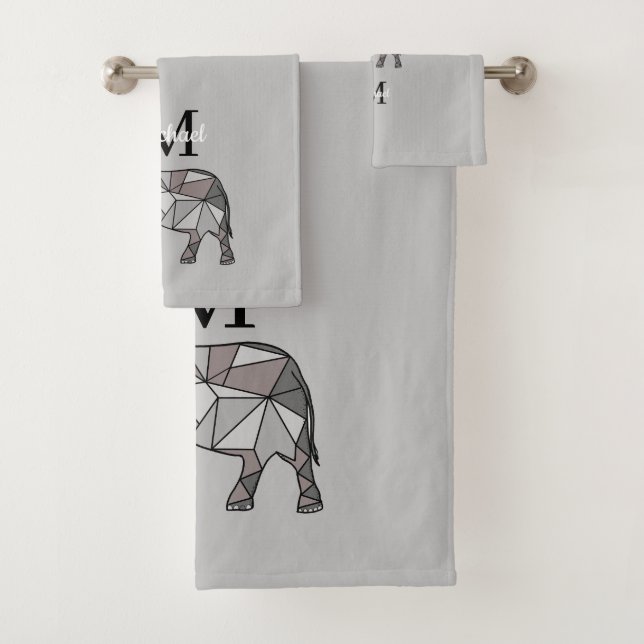 Monogram Niedlich Graphics Elephant Personalisiert Badhandtuch Set (Insitu)