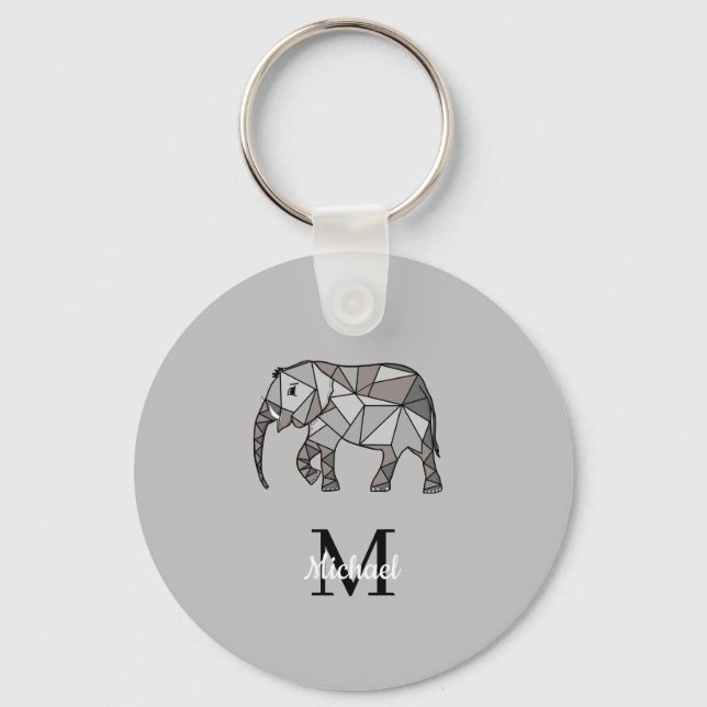 Monogram Niedlich Graphics Elephant Personalisiert Schlüsselanhänger (Vorderseite)
