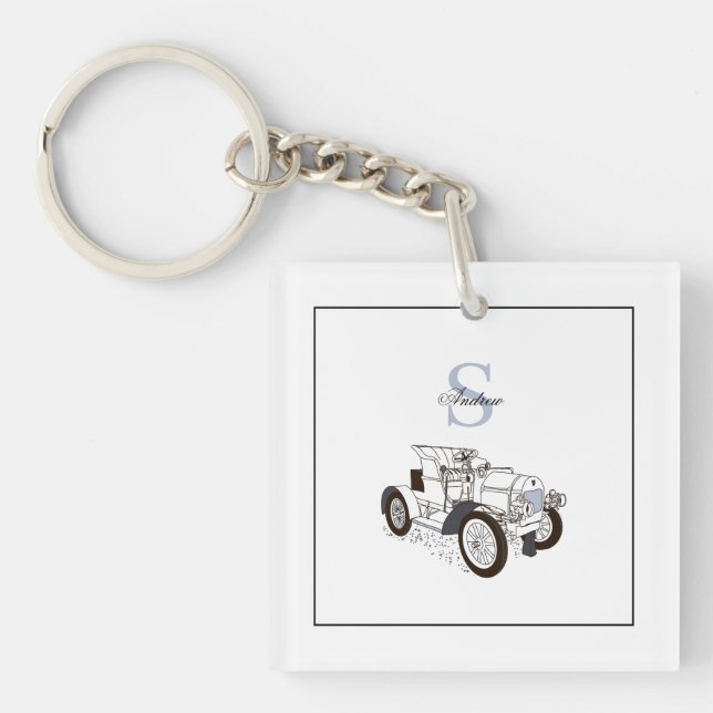 Monogram Niedlich Graphics Personalisiert Black Ca Schlüsselanhänger (Vorderseite)