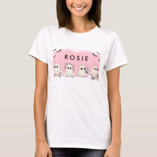 Monogram Niedlich Halloween Pink Ghosts Spooky T-Shirt