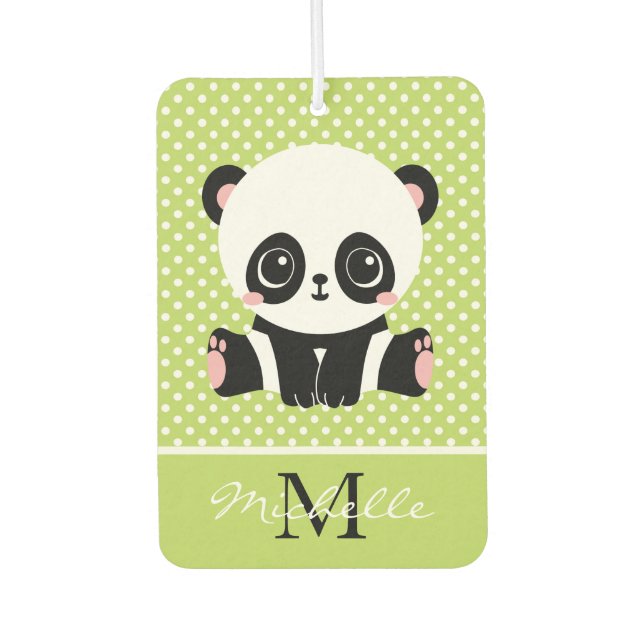 Monogram Niedlich Panda Bär Personalisiert Polka D Autolufterfrischer (Vorderseite)